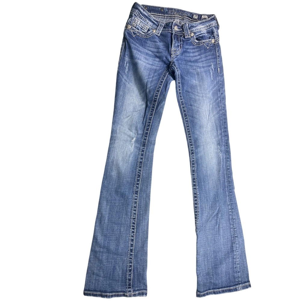 Miss Me Jeans Womens 25 Bootcut Flare Low Rise Y2K Western Distressed Denim